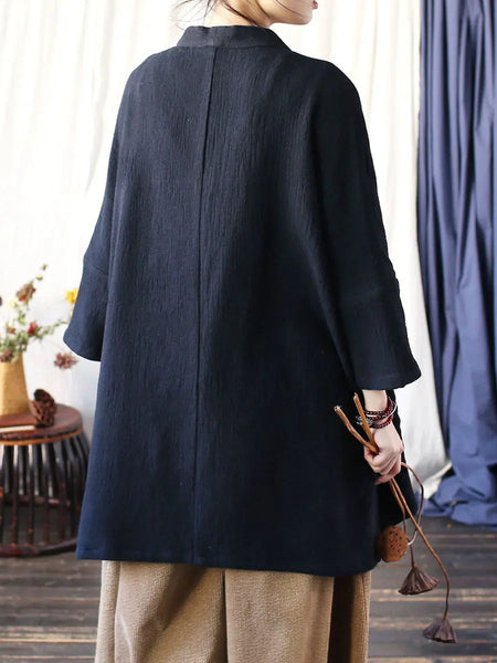Women Spring Vintage Solid V-Neck Long Coat Ada Fashion