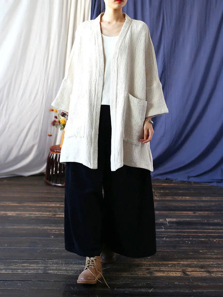 Women Spring Vintage Solid V-Neck Long Coat Ada Fashion