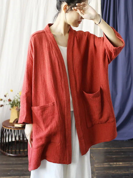 Women Spring Vintage Solid V-Neck Long Coat Ada Fashion