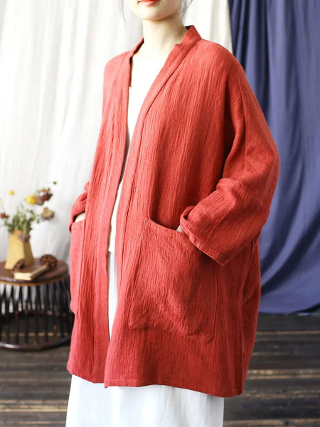Women Spring Vintage Solid V-Neck Long Coat Ada Fashion