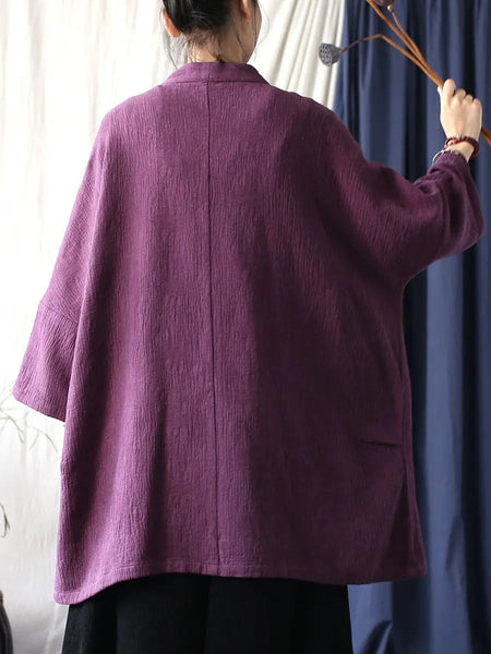 Women Spring Vintage Solid V-Neck Long Coat Ada Fashion