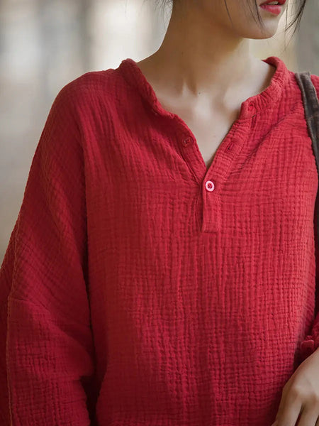 Women Spring Vintage Solid V-Neck Shirt Ada Fashion