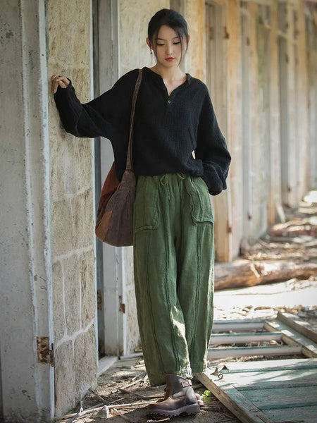 Women Spring Vintage Solid V-Neck Shirt Ada Fashion