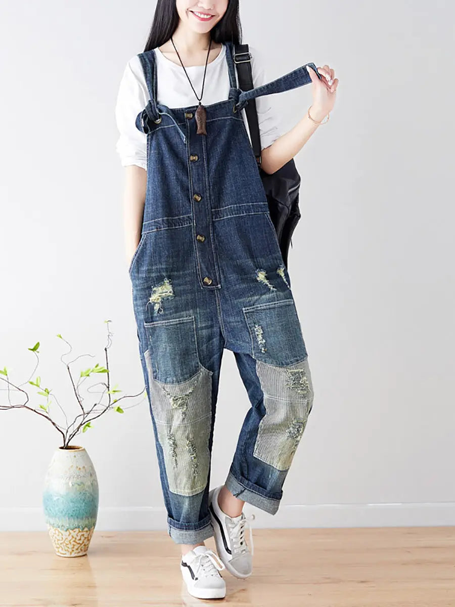 Women Spring Worn Spliced Denim Jumpsuits Ada Fashion