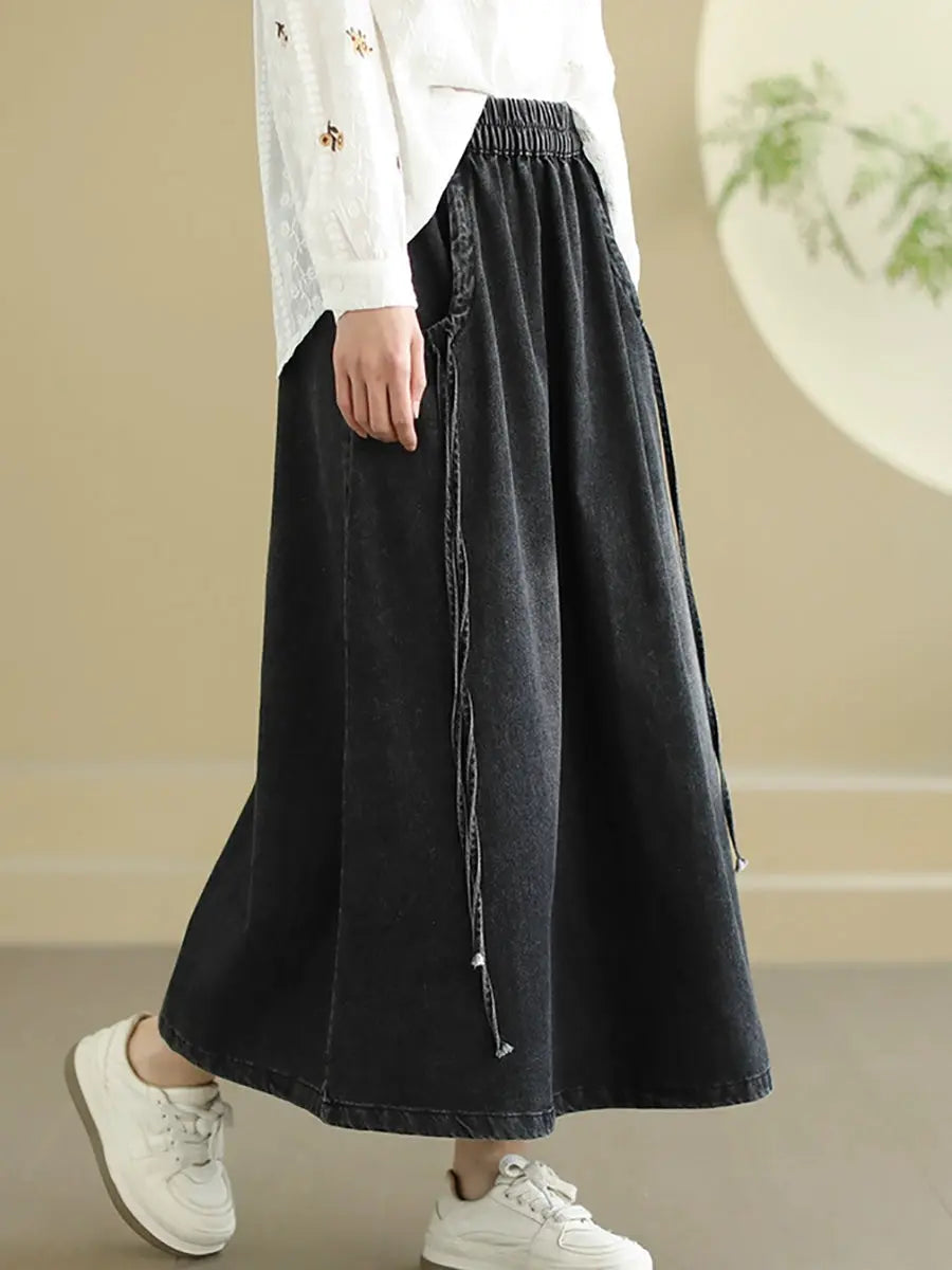 Women Spring Worn Washed Demin Spliced Skirt Ada Fashion