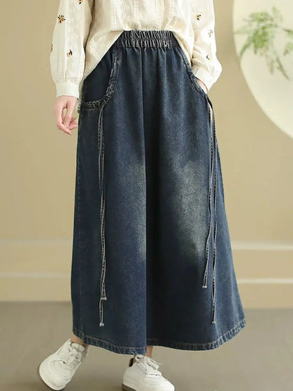 Women Spring Worn Washed Demin Spliced Skirt Ada Fashion