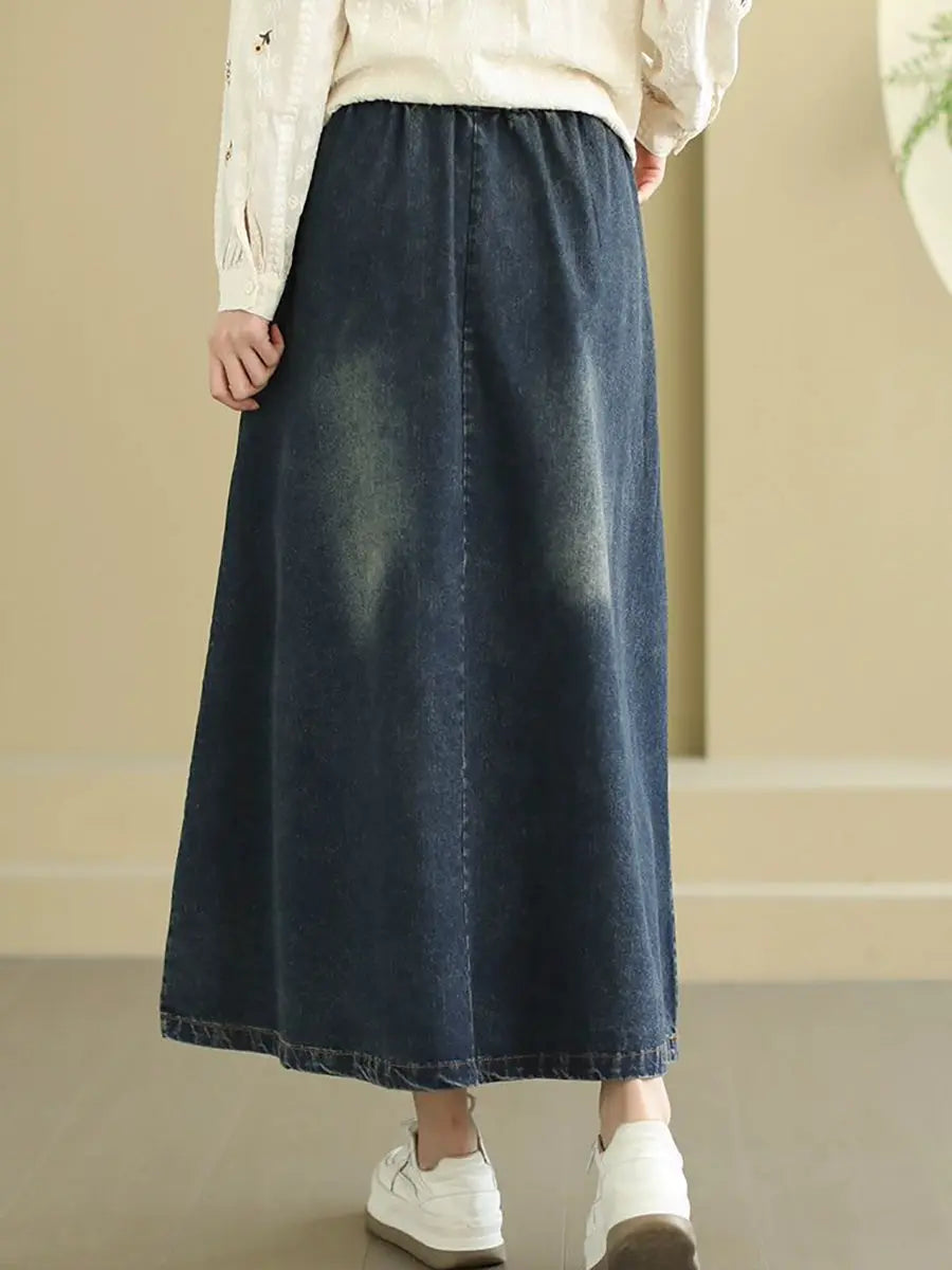 Women Spring Worn Washed Demin Spliced Skirt Ada Fashion