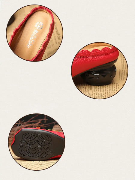 Women Summer Leather Vintage Flower Spliced Slippers Ada Fashion