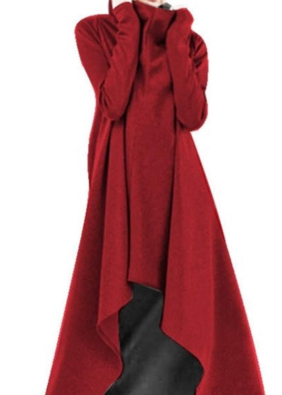 Women Turtleneck Casual Sweatshirt Casual High Low Long Dress Red LC0029