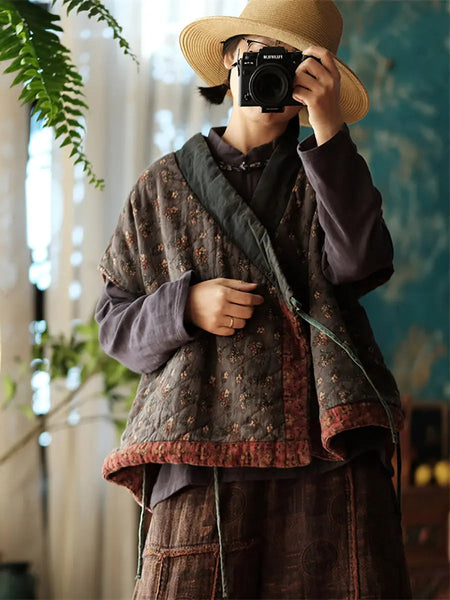 Women Vintage Floral Cotton Vest Ada Fashion