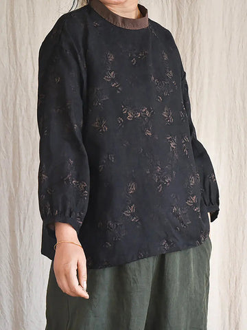 Women Vintage Floral Loose Spring Linen Shirt Ada Fashion