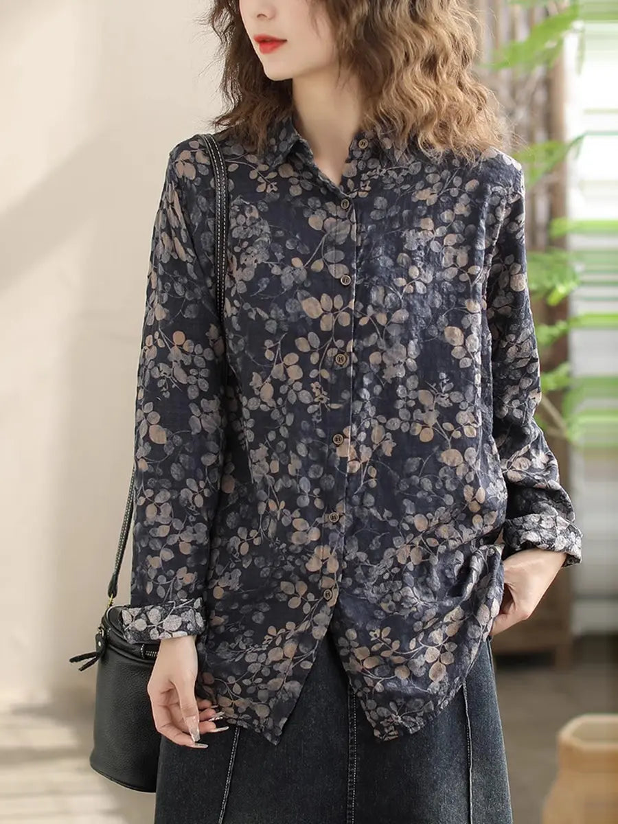 Women Vintage Floral Spring Cotton Loose Shirt Ada Fashion