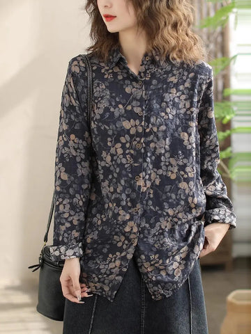 Women Vintage Floral Spring Cotton Loose Shirt Ada Fashion