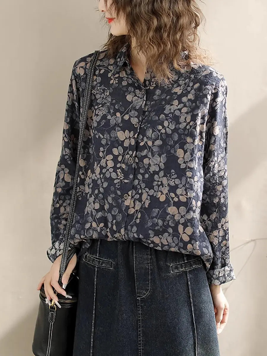 Women Vintage Floral Spring Cotton Loose Shirt Ada Fashion