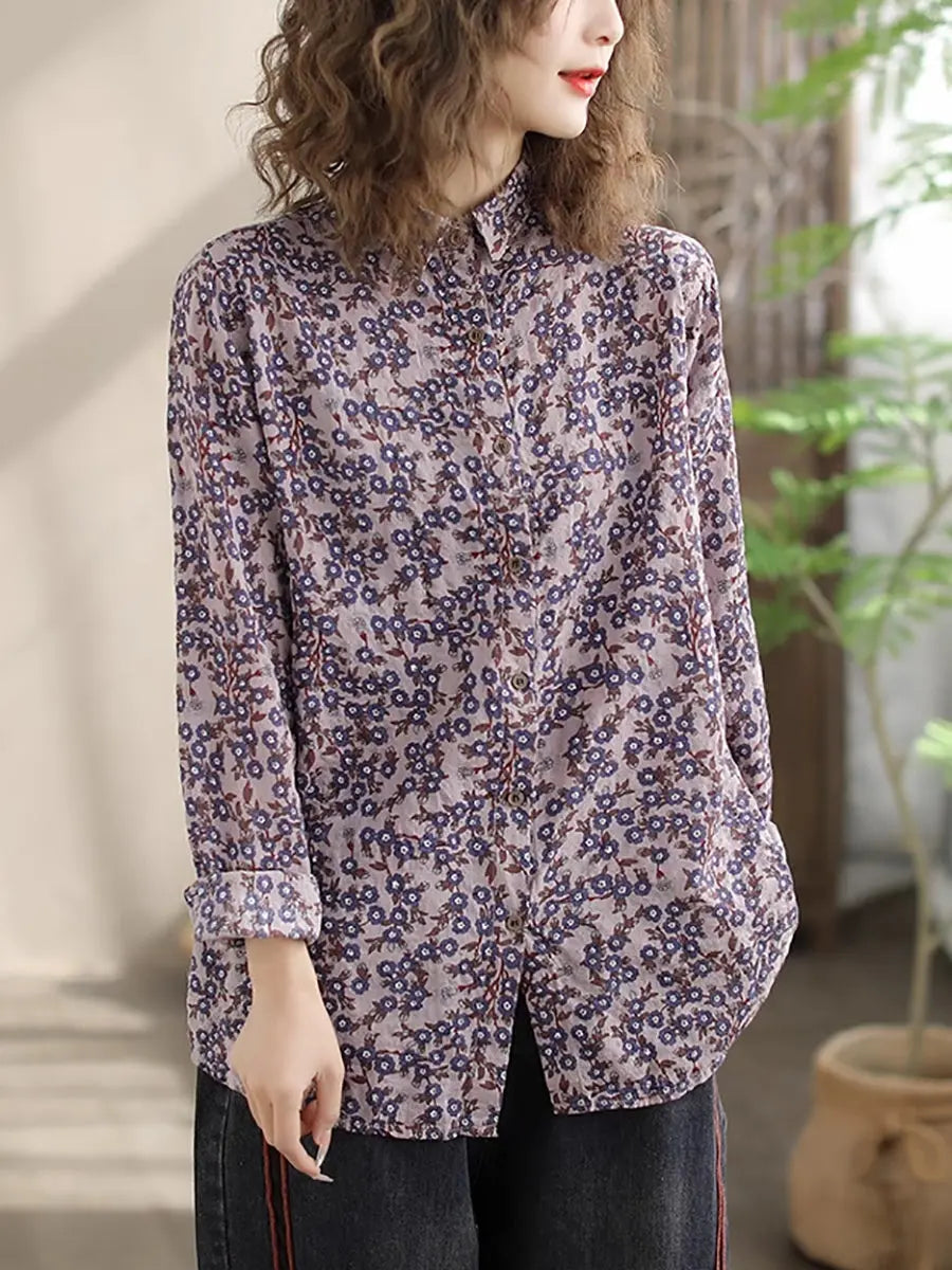 Women Vintage Floral Spring Cotton Loose Shirt Ada Fashion