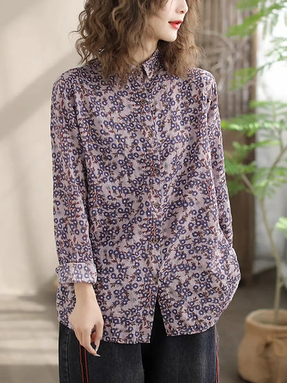 Women Vintage Floral Spring Cotton Loose Shirt Ada Fashion
