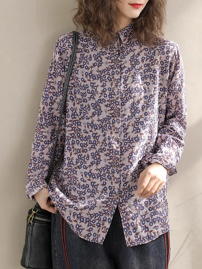 Women Vintage Floral Spring Cotton Loose Shirt Ada Fashion