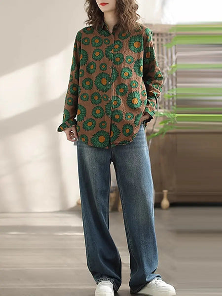 Women Vintage Floral Spring Cotton Loose Shirt Ada Fashion
