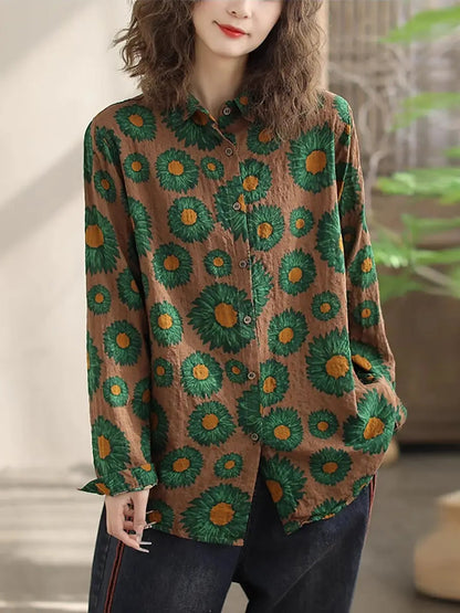 Women Vintage Floral Spring Cotton Loose Shirt Ada Fashion