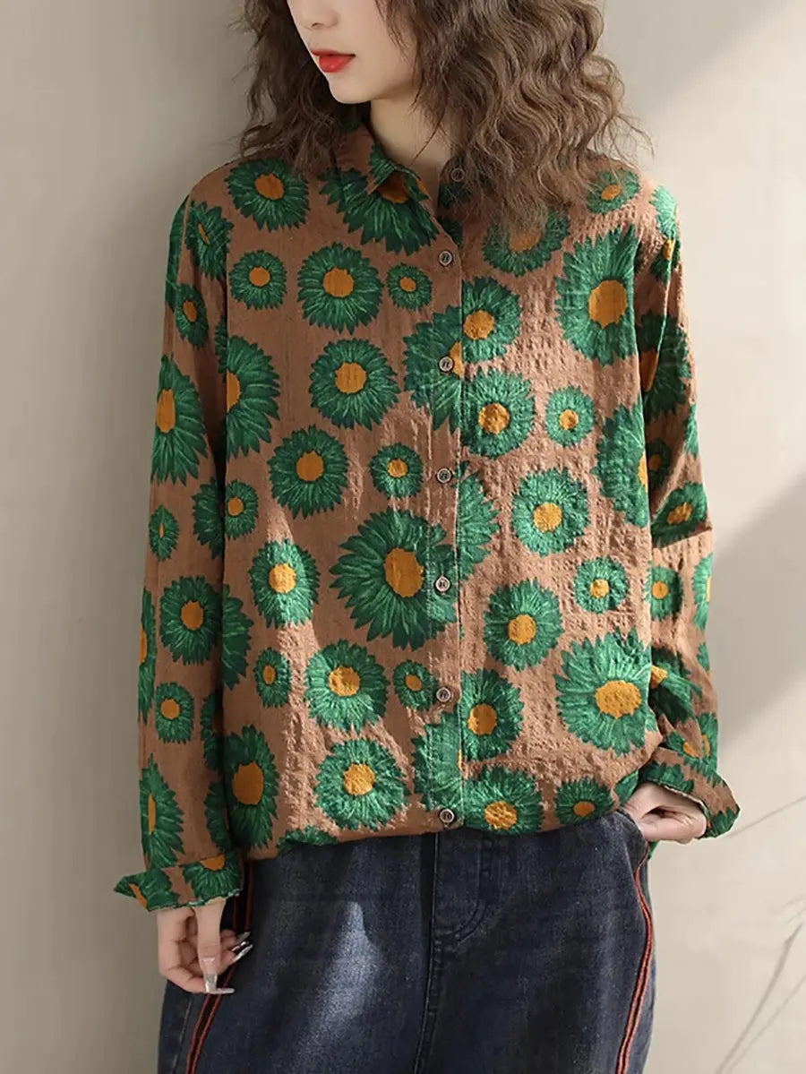 Women Vintage Floral Spring Cotton Loose Shirt Ada Fashion