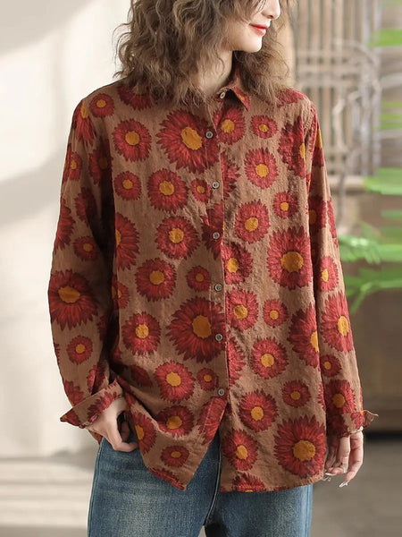Women Vintage Floral Spring Cotton Loose Shirt Ada Fashion