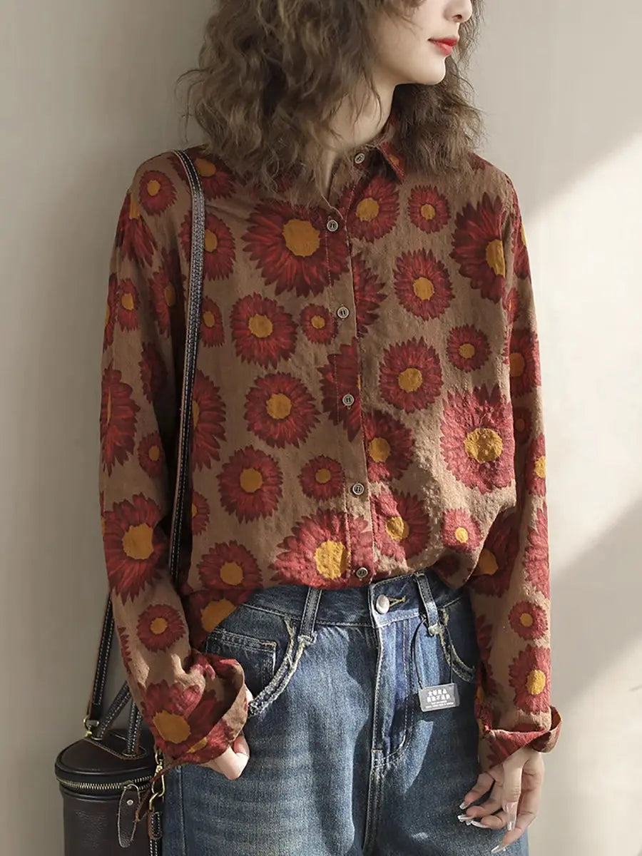 Women Vintage Floral Spring Cotton Loose Shirt Ada Fashion