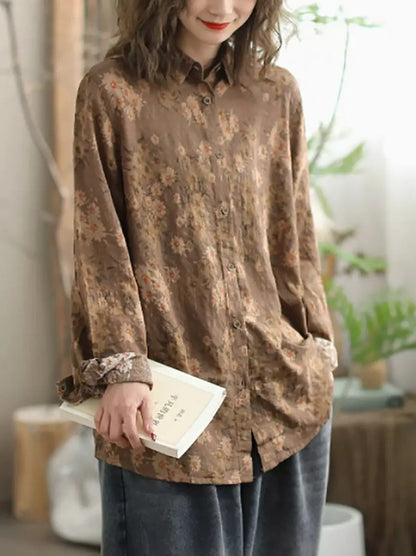 Women Vintage Floral Spring Cotton Loose Shirt Ada Fashion