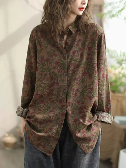 Women Vintage Floral Spring Cotton Loose Shirt Ada Fashion