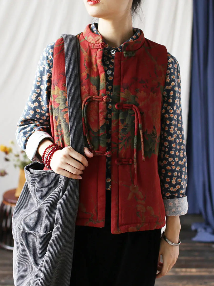 Women Vintage Flower Print Cotton Padded Coat Ada Fashion