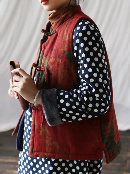 Women Vintage Flower Print Cotton Padded Coat Ada Fashion