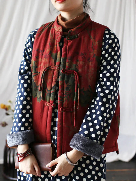 Women Vintage Flower Print Cotton Padded Coat Ada Fashion