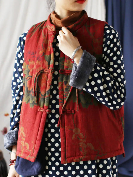 Women Vintage Flower Print Cotton Padded Coat Ada Fashion