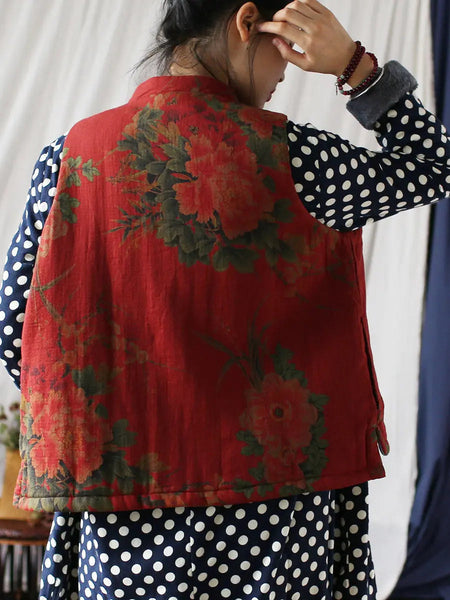 Women Vintage Flower Print Cotton Padded Coat Ada Fashion