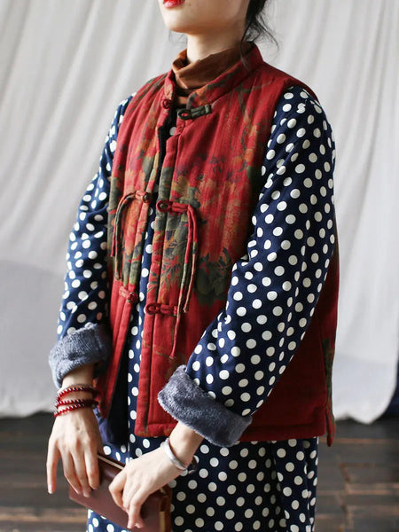 Women Vintage Flower Print Cotton Padded Coat Ada Fashion