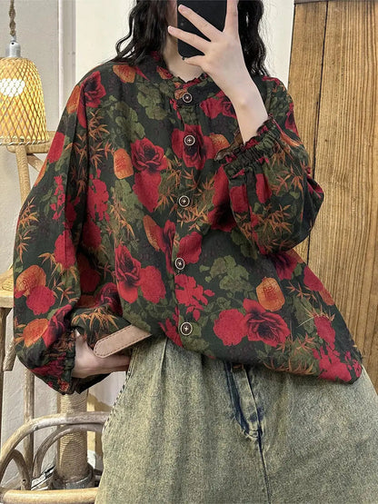 Women Vintage Flower Spring Lacework Neck Cotton Shirt Ada Fashion