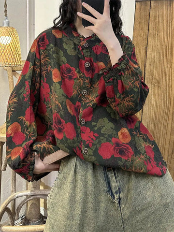 Women Vintage Flower Spring Lacework Neck Cotton Shirt Ada Fashion