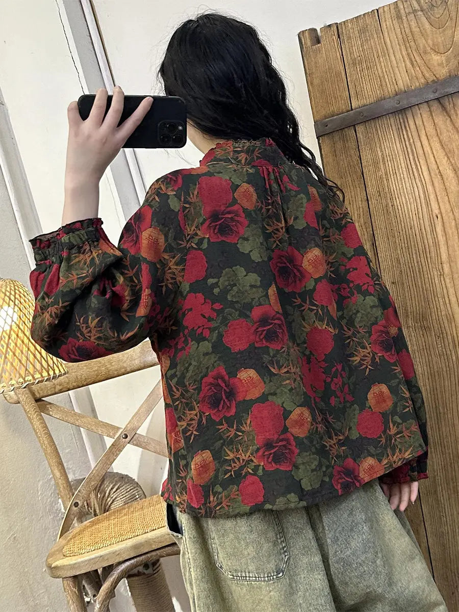 Women Vintage Flower Spring Lacework Neck Cotton Shirt Ada Fashion