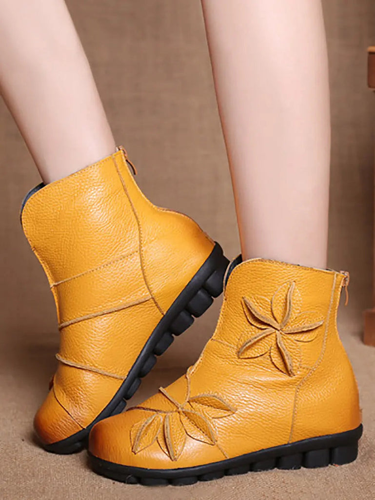Women Vintage Leather Spliced Ankle Boots Ada Fashion