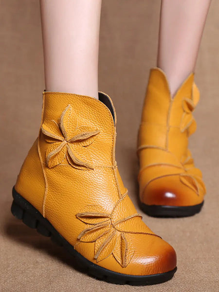 Women Vintage Leather Spliced Ankle Boots Ada Fashion