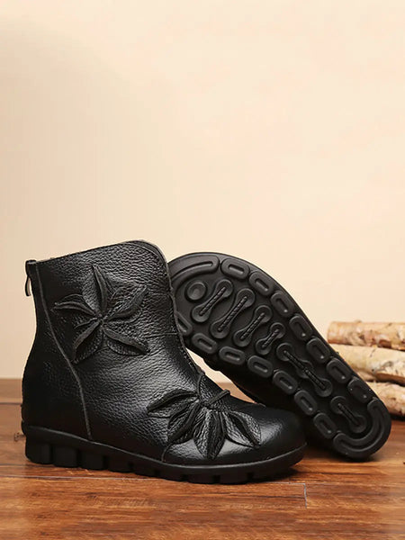 Women Vintage Leather Spliced Ankle Boots Ada Fashion