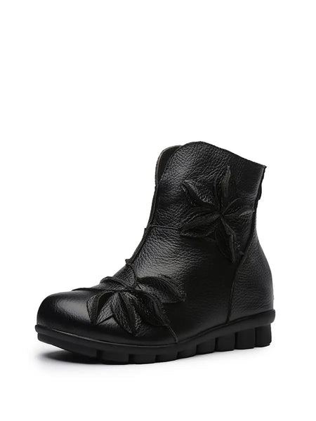 Women Vintage Leather Spliced Ankle Boots Ada Fashion