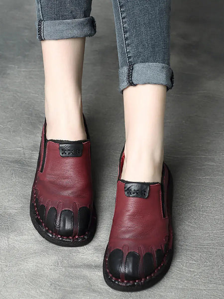 Women Vintage Leather Spliced Spring Flat Shoes Ada Fashion