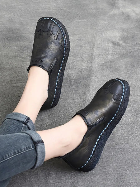 Women Vintage Leather Spliced Spring Flat Shoes Ada Fashion