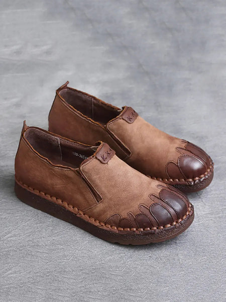 Women Vintage Leather Spliced Spring Flat Shoes Ada Fashion