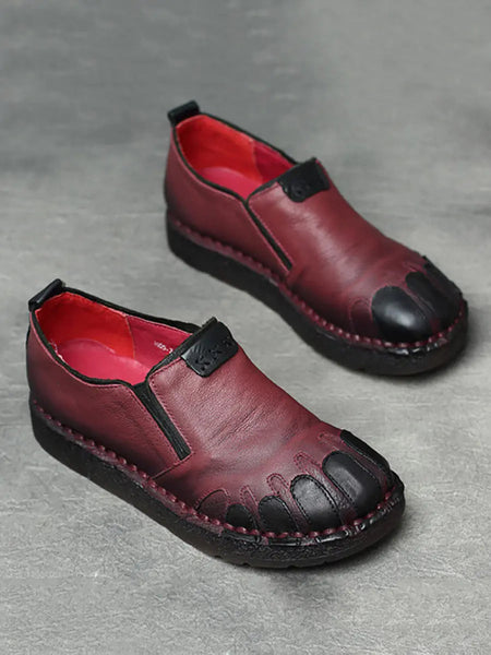 Women Vintage Leather Spliced Spring Flat Shoes Ada Fashion