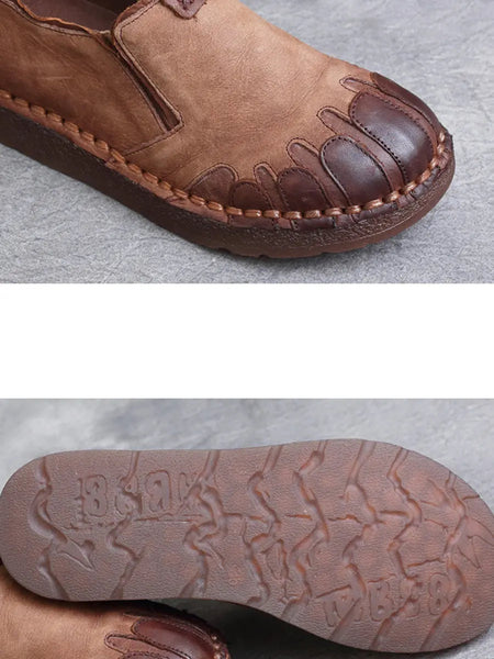 Women Vintage Leather Spliced Spring Flat Shoes Ada Fashion