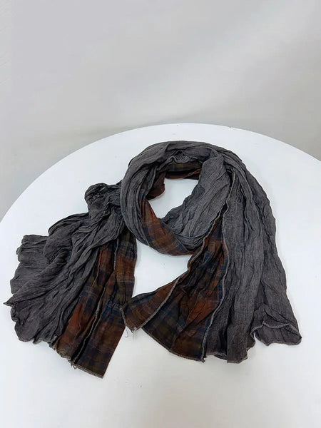 Women Vintage Plaid Spliced Cotton Scarf Ada Fashion