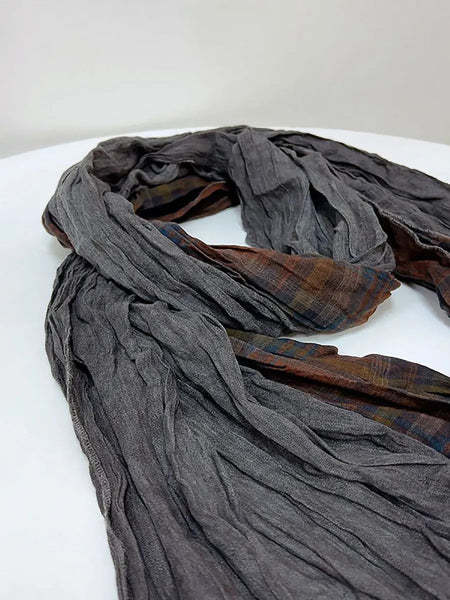 Women Vintage Plaid Spliced Cotton Scarf Ada Fashion