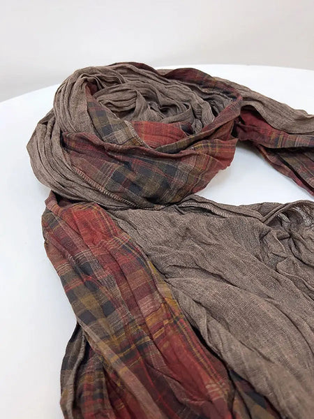 Women Vintage Plaid Spliced Cotton Scarf Ada Fashion