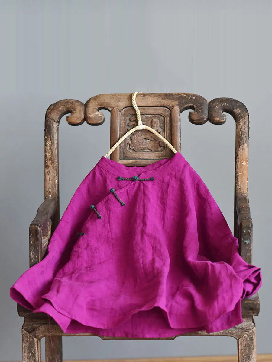 Women Vintage Solid Knot Button Linen Shirt Ada Fashion